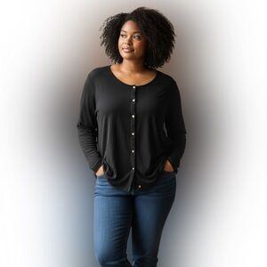 Lands' End Women's Elegant Black Button-Down Top